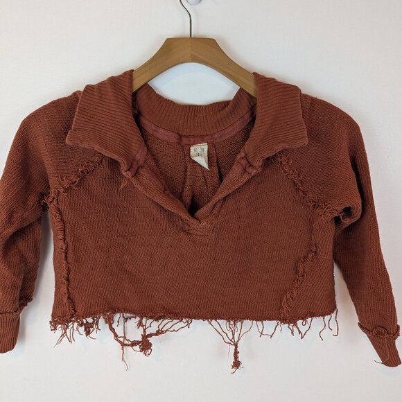 Free People Tops - Free People We The Free Cropped Frayed Long Sleeve Top in Burnt Orange, Sz S